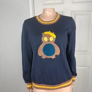 Modcloth Owl Women's Sweater XL Pullover Crew neck L/S Knit Cotton Modal X3-19